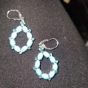 Turquoise Teardrop Hoop Earrings - Unbranded